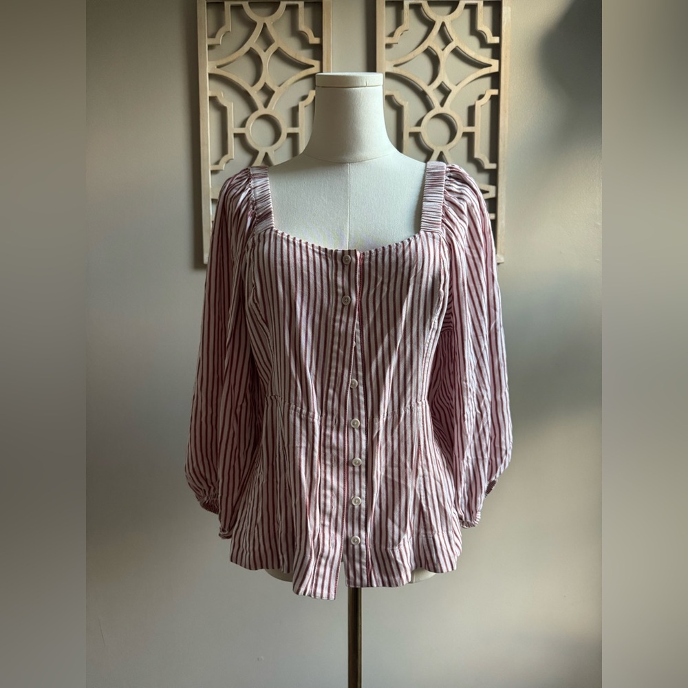 CAbi Red and White Striped Blouse